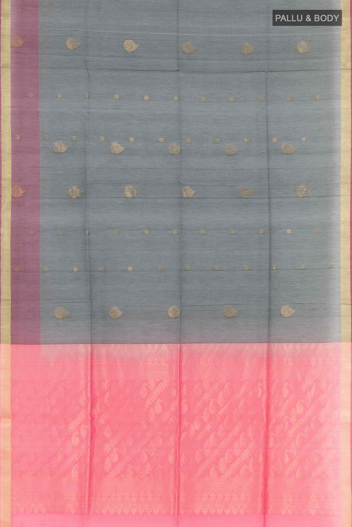 Grey Blended Kora Cotton Saree - Image 2