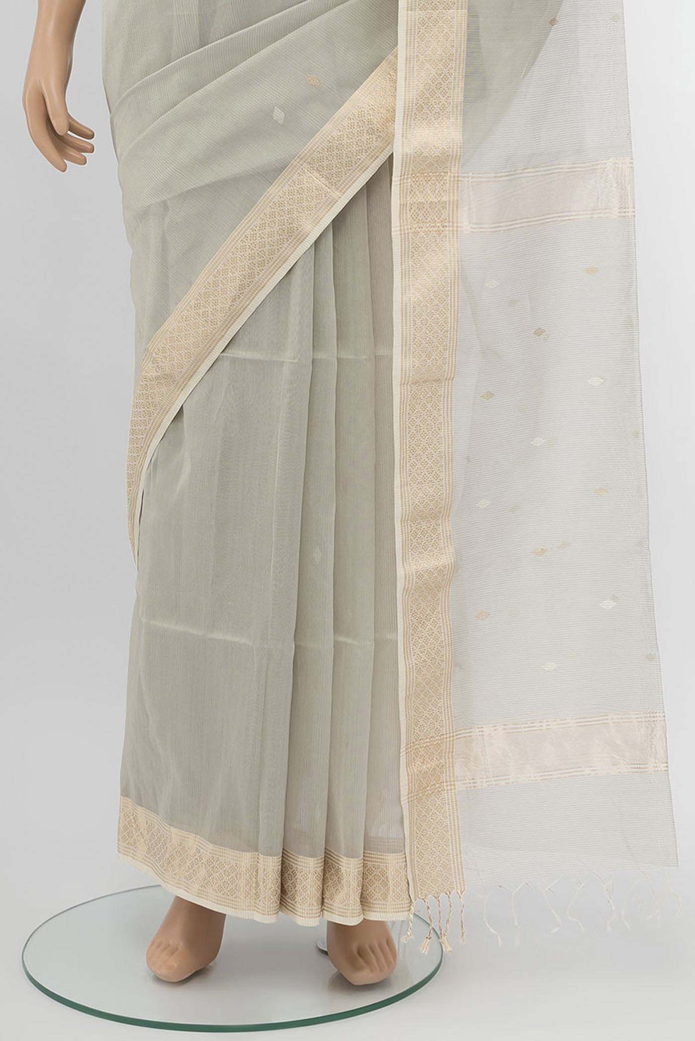 Grey Blended Maheshwari Silk Cotton Saree - Image 3
