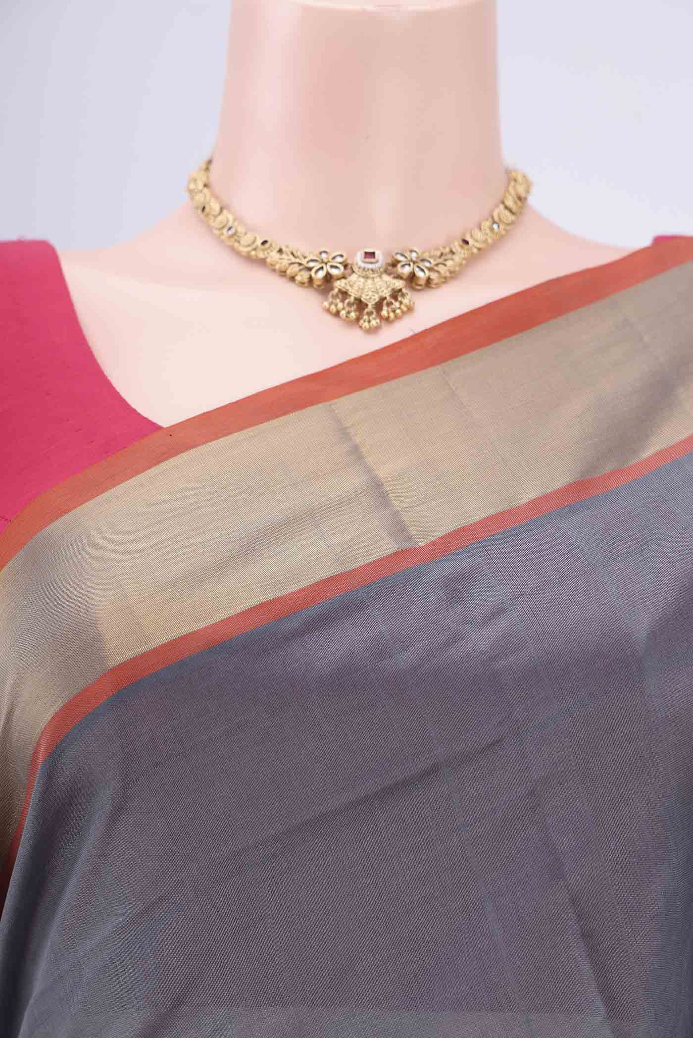 Grey Blended Poly Cotton Saree - Image 2