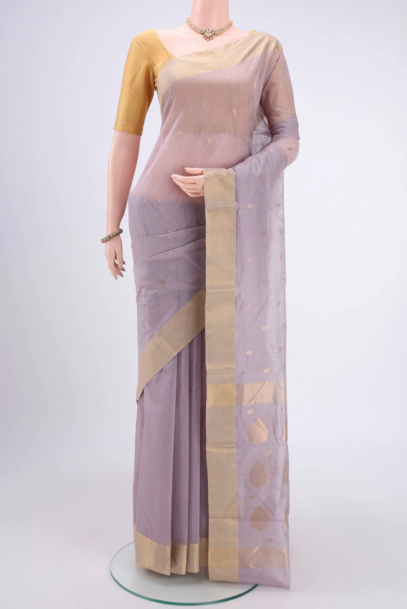 Lilac Chanderi Silk Cotton Saree