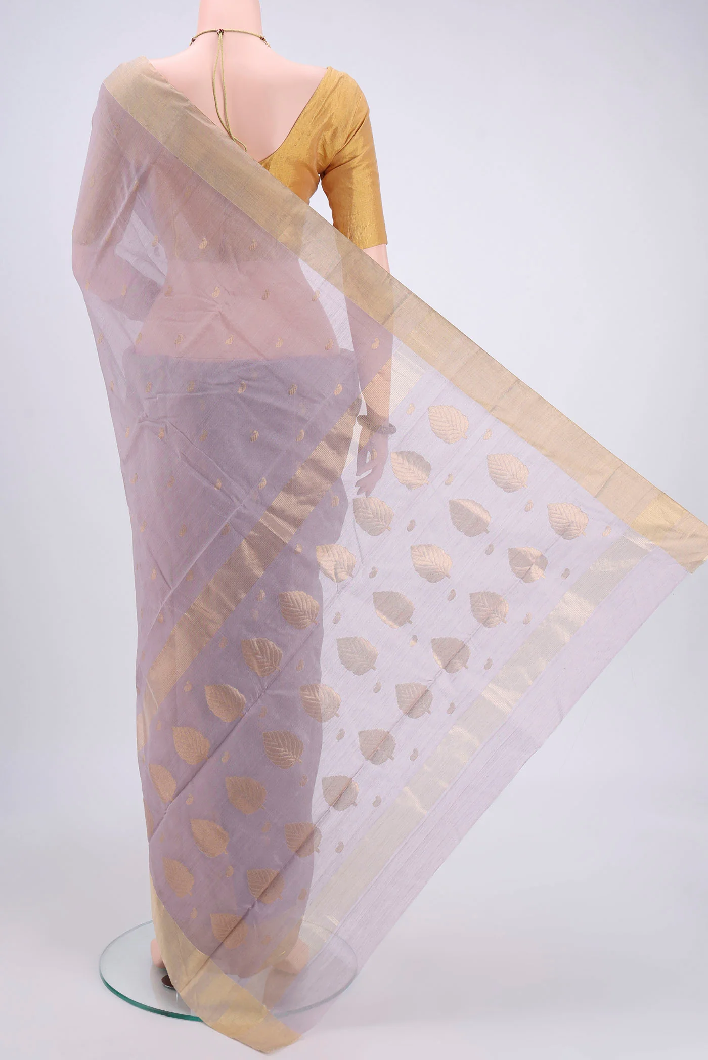 Lilac Chanderi Silk Cotton Saree - Image 3