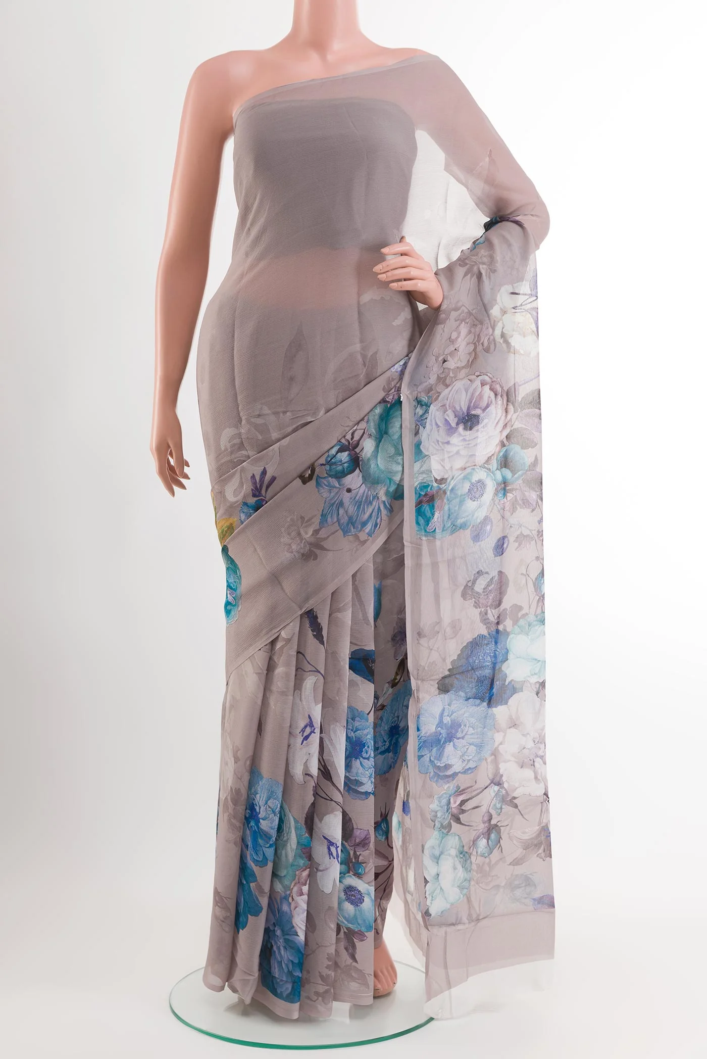 Grey Mysore Chiffon Saree