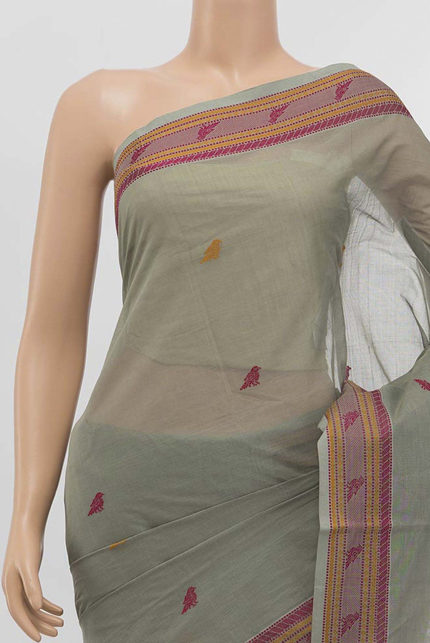 Grey Coimbatore Cotton Saree - Image 2