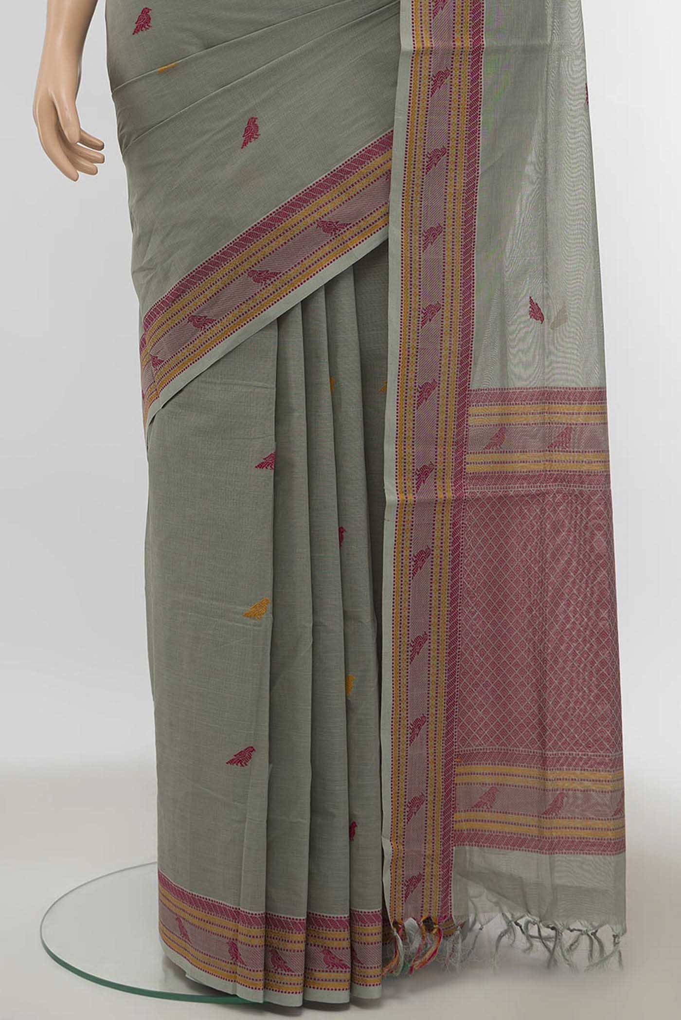 Grey Coimbatore Cotton Saree - Image 3