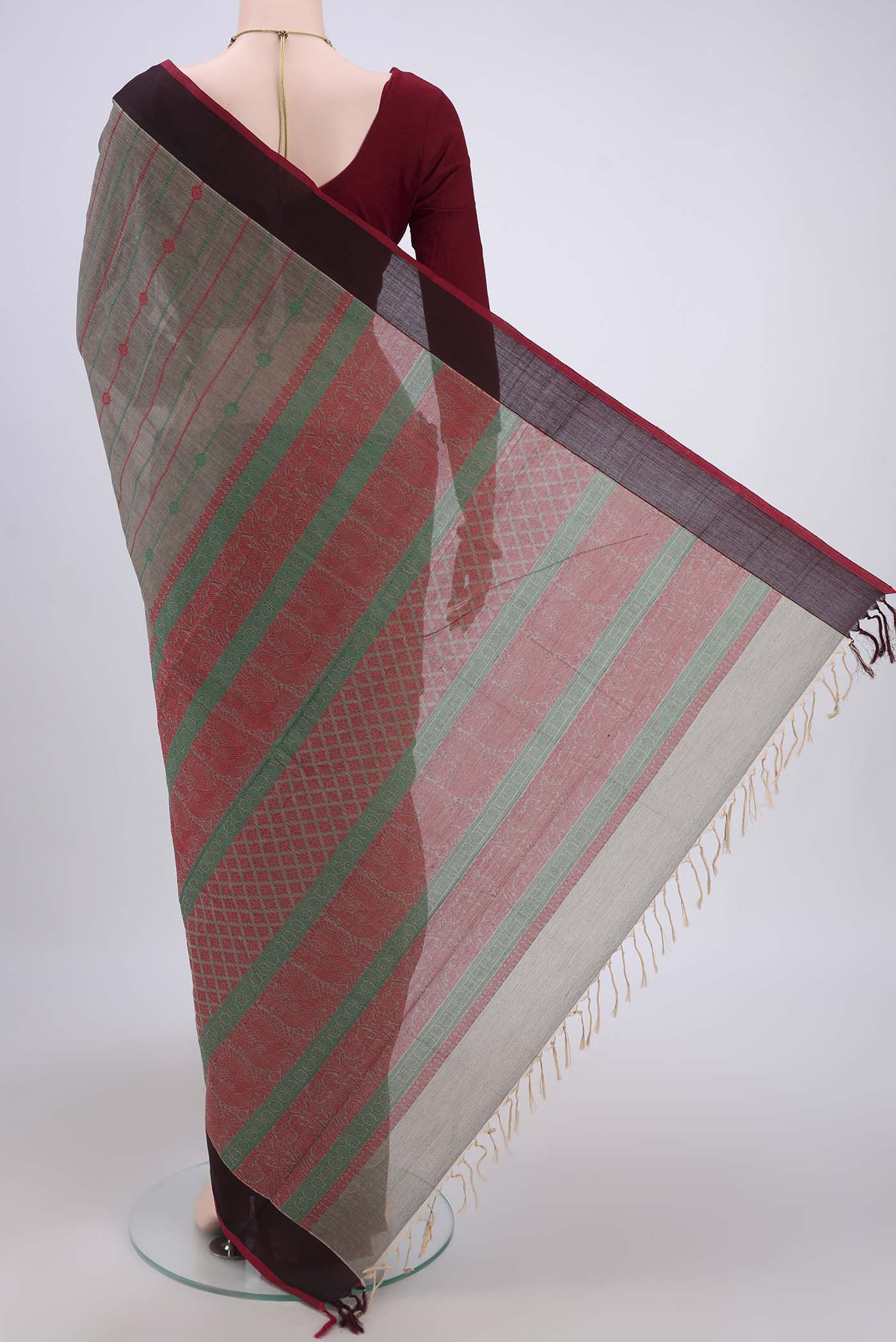 Grey Coimbatore Cotton Saree - Image 3