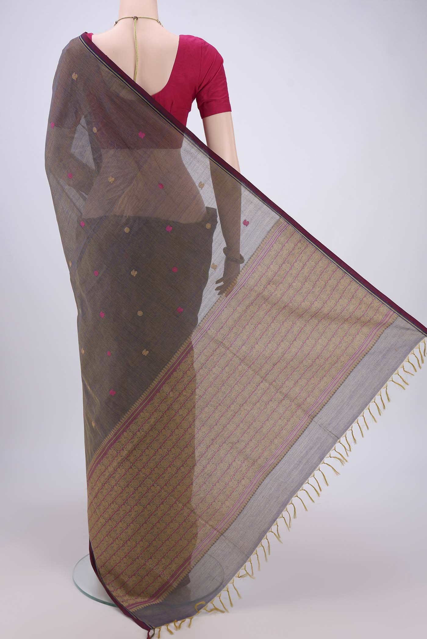 Grey Coimbatore Cotton Saree - Image 3