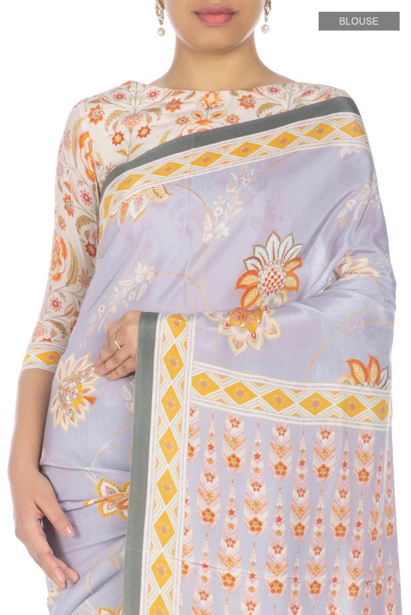 Lata Grey floral design saree from Chintz Collection, Designed by Nalli - Image 2