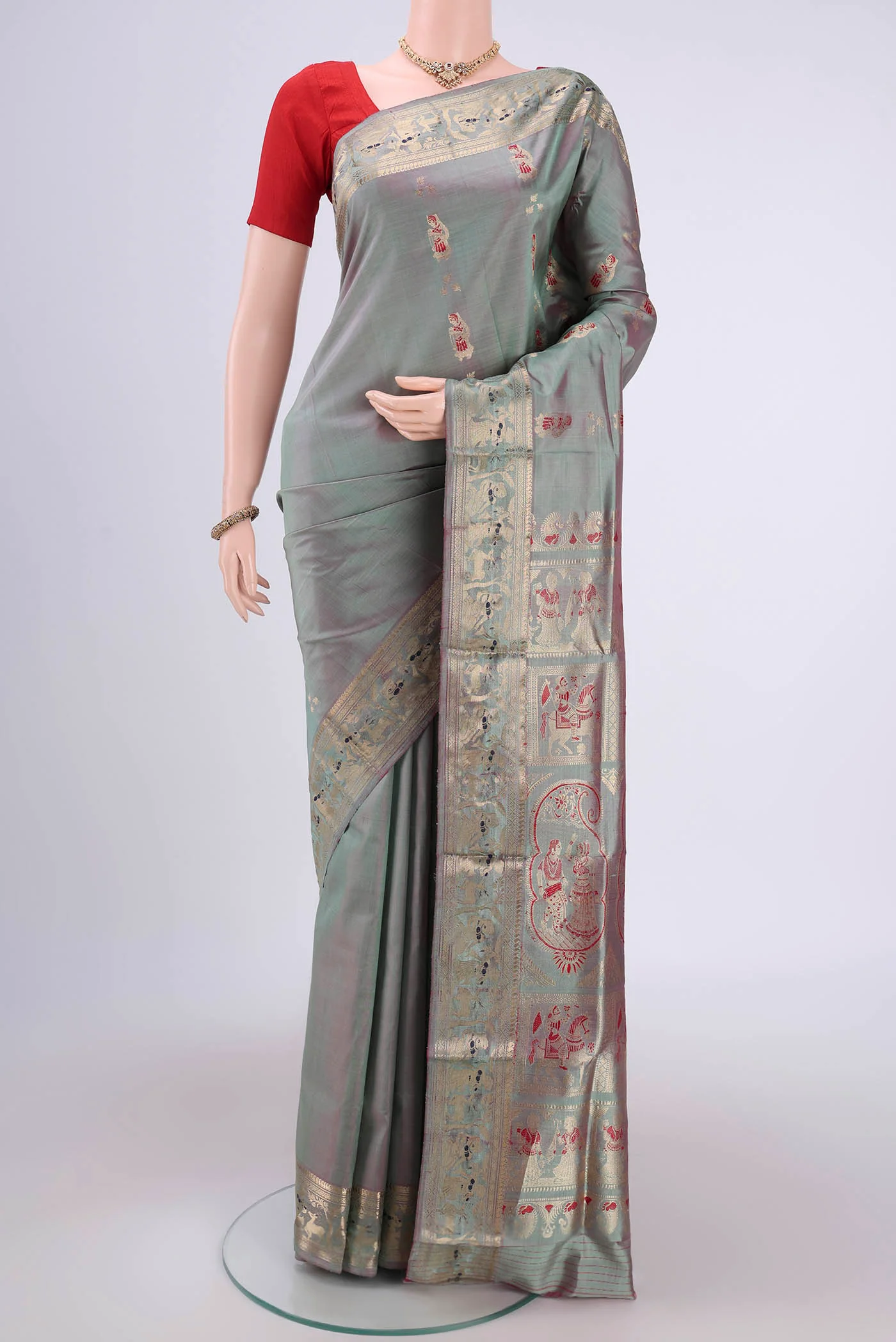 Grey Dual Tone Baluchari Silk Saree