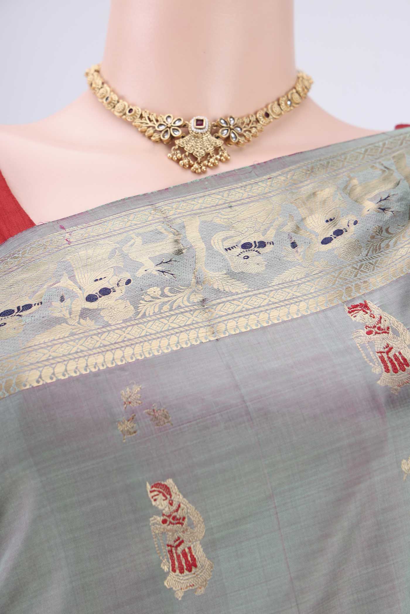 Grey Dual Tone Baluchari Silk Saree - Image 2