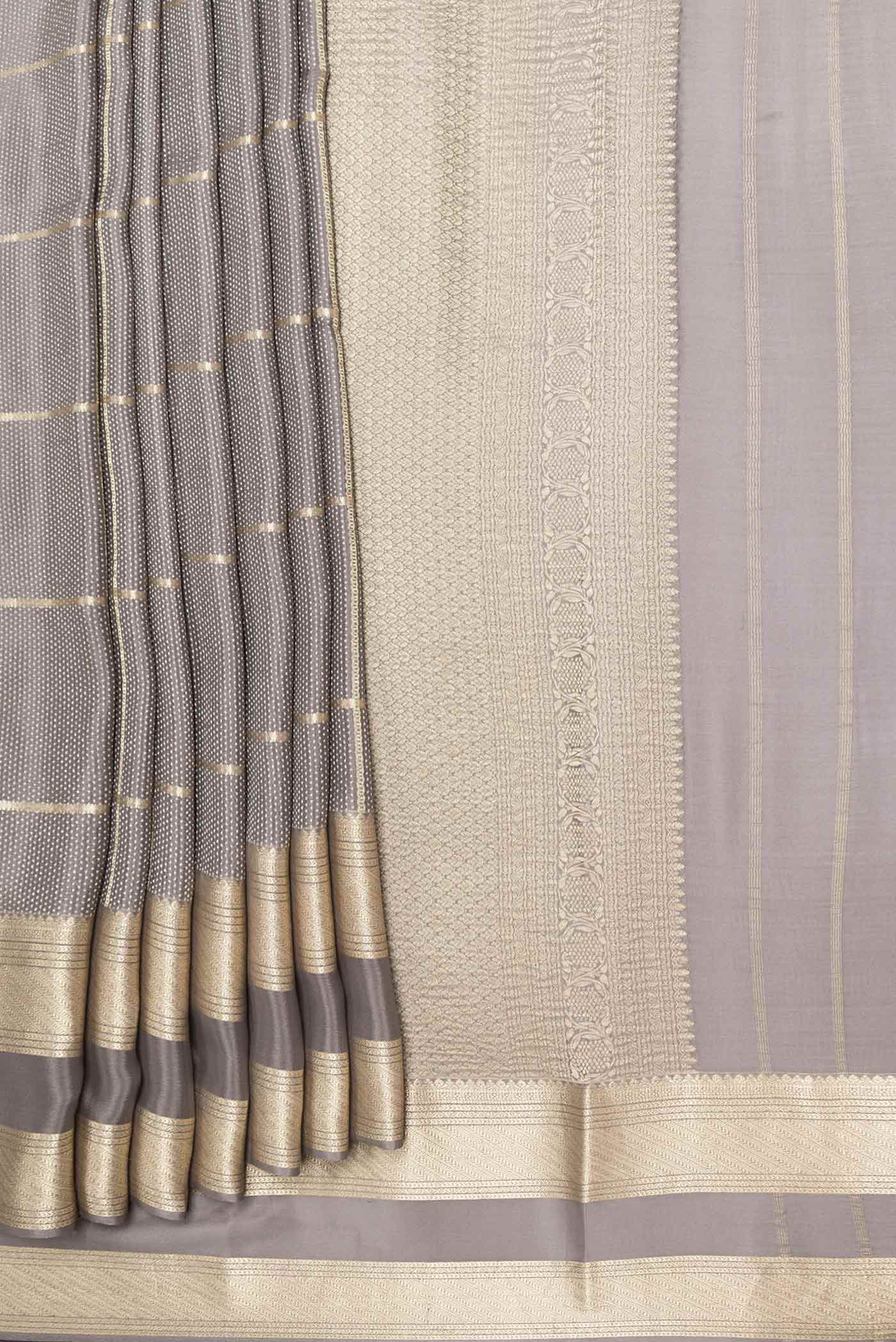 Grey Mysore Crepe Saree - Image 4