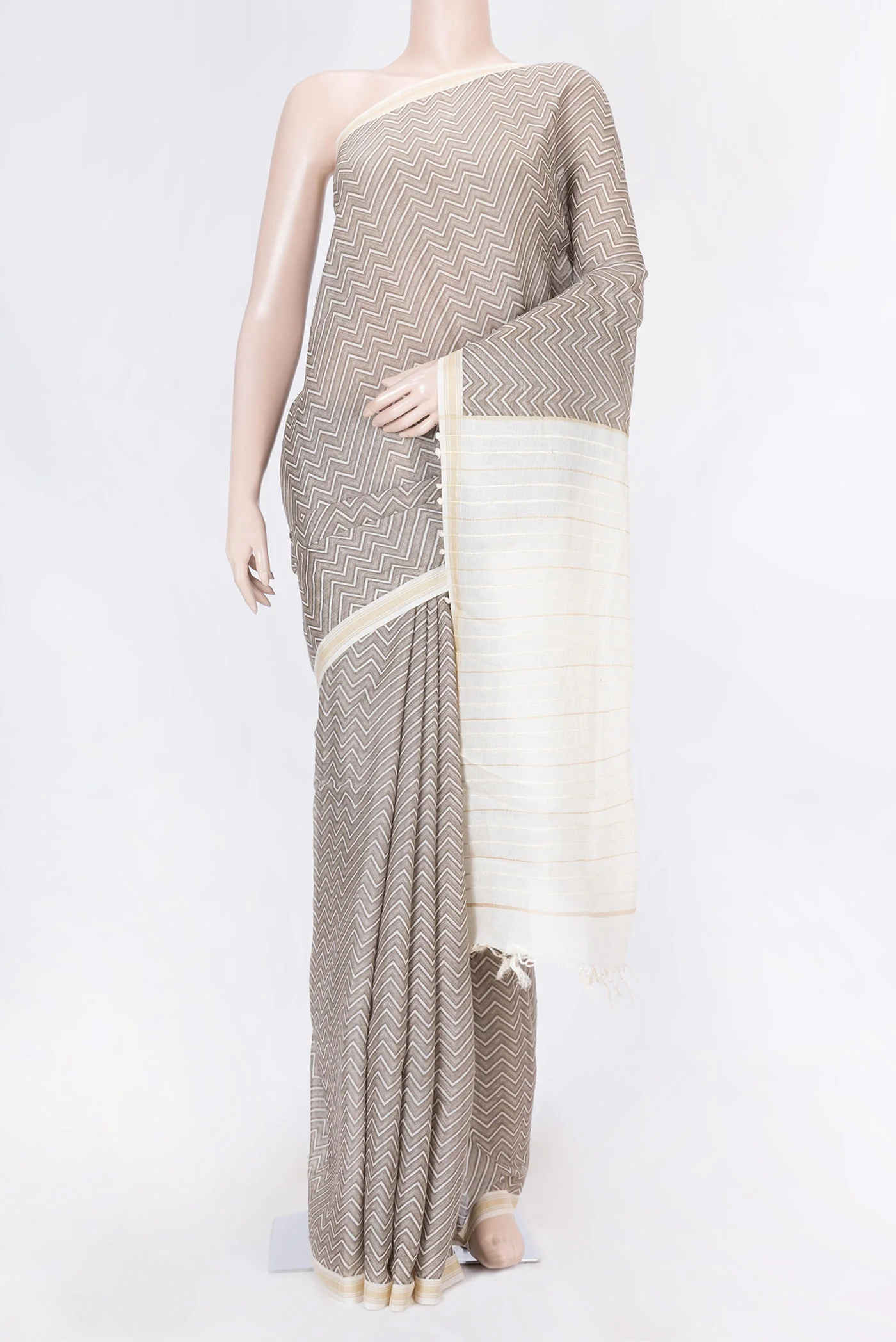 Grey Dual Tone Blended Tussar Silk Saree