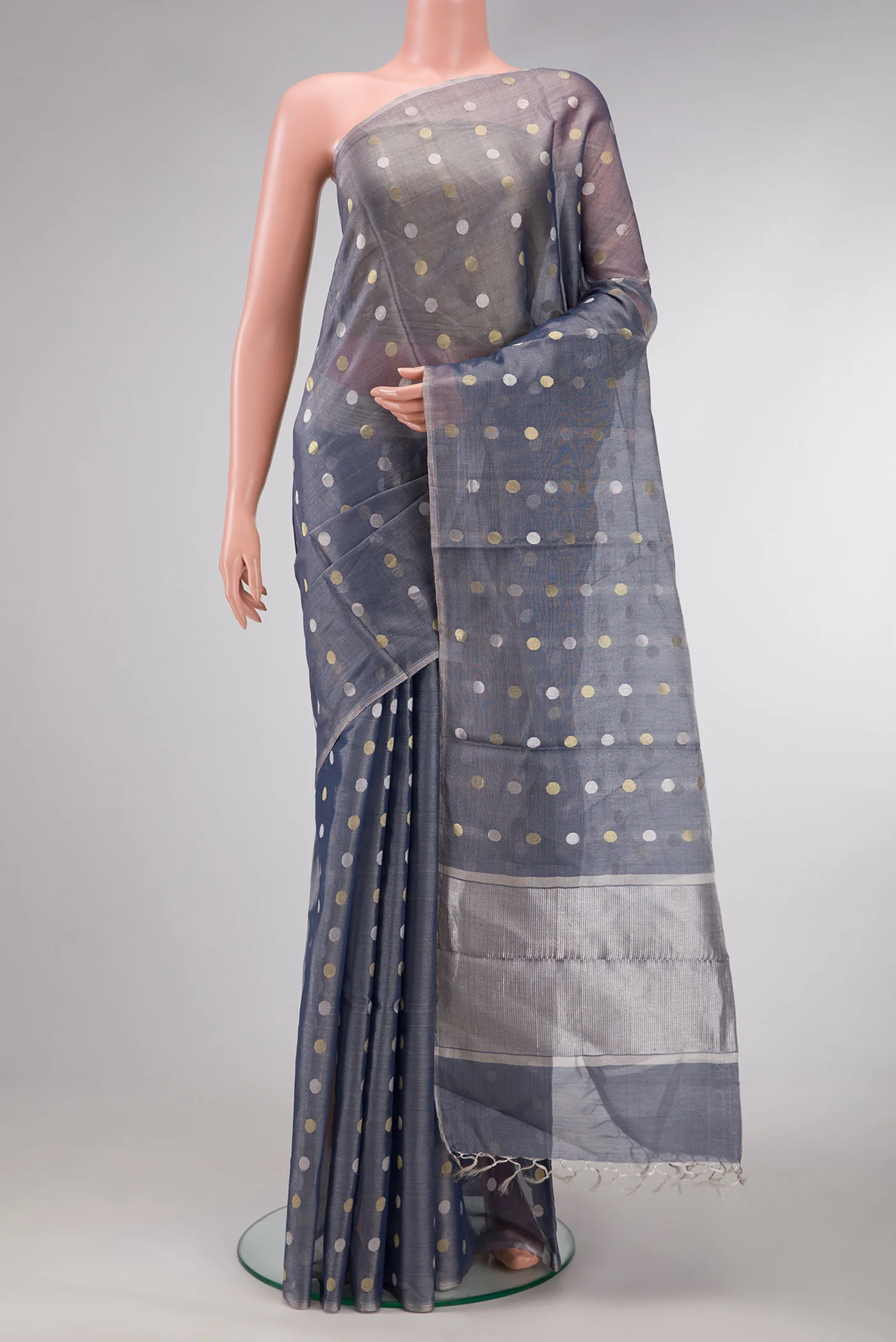 Blue Chanderi Tissue Silk Saree