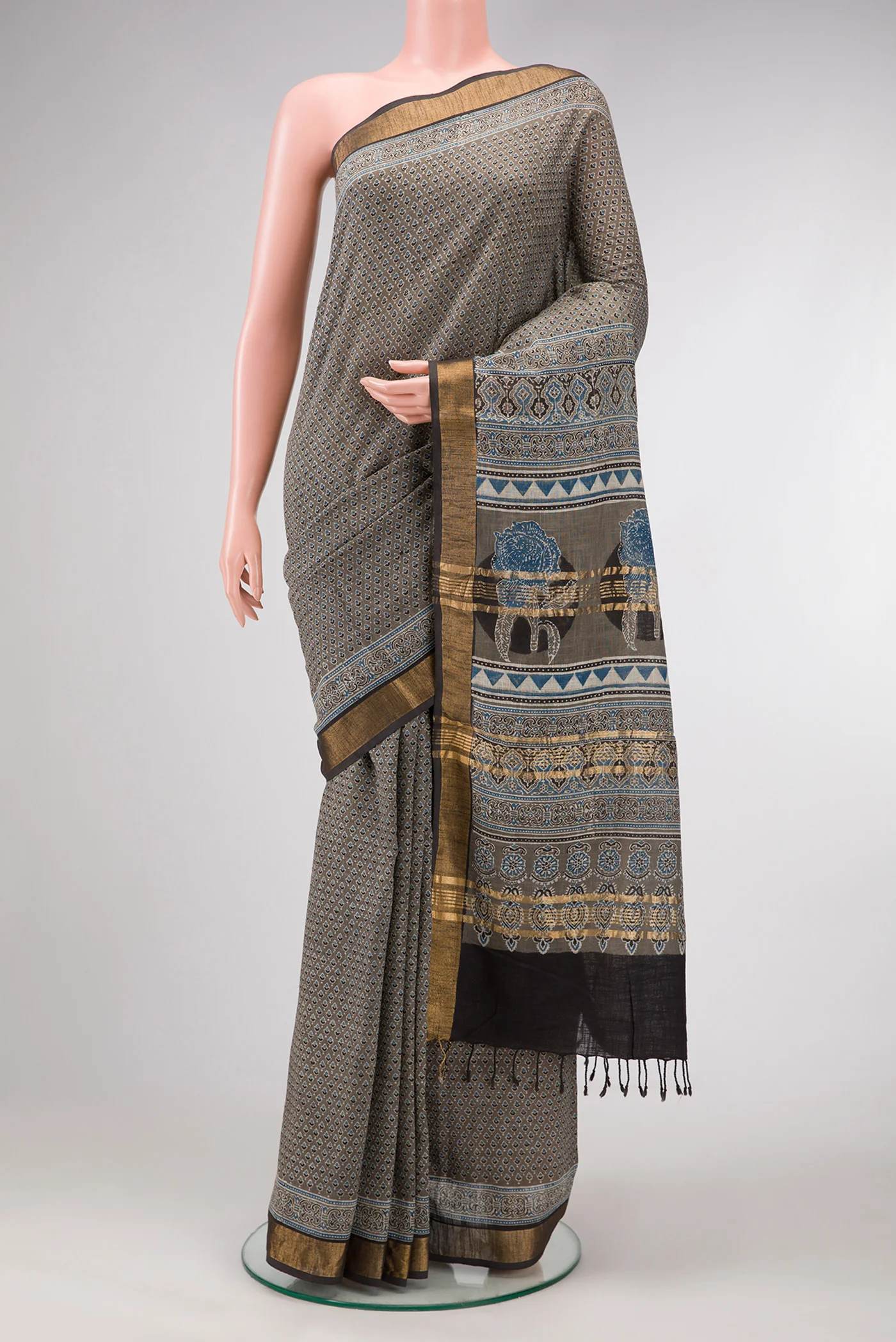 Grey Dual Tone Cotton Saree