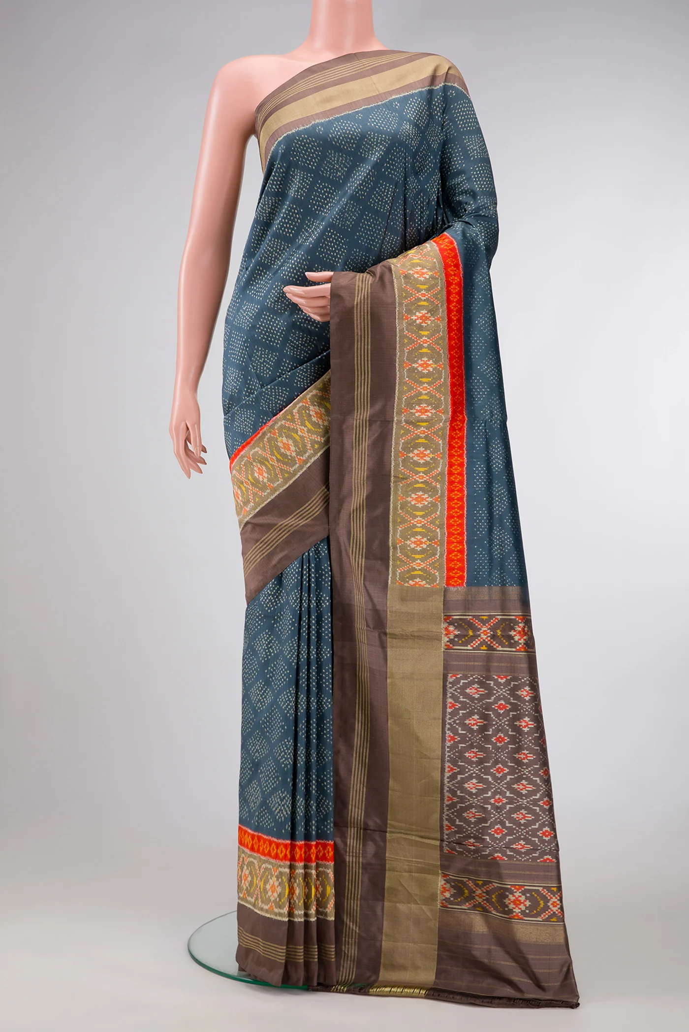 Blue Grey Pochampally Silk Saree