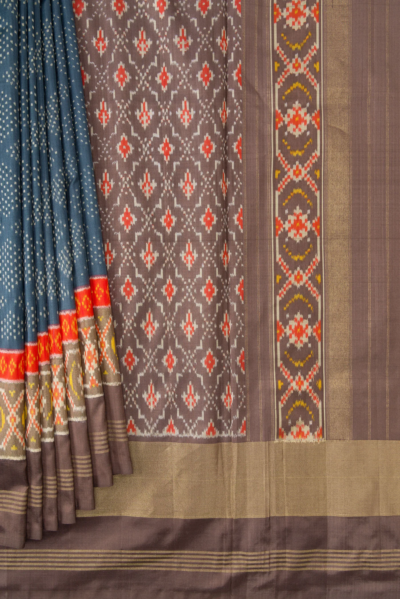Blue Grey Pochampally Silk Saree - Image 4
