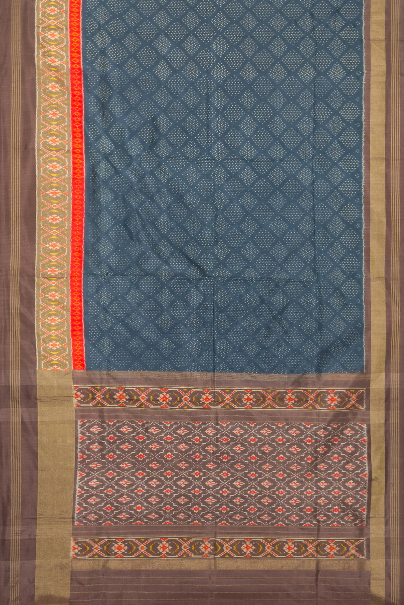 Blue Grey Pochampally Silk Saree - Image 6