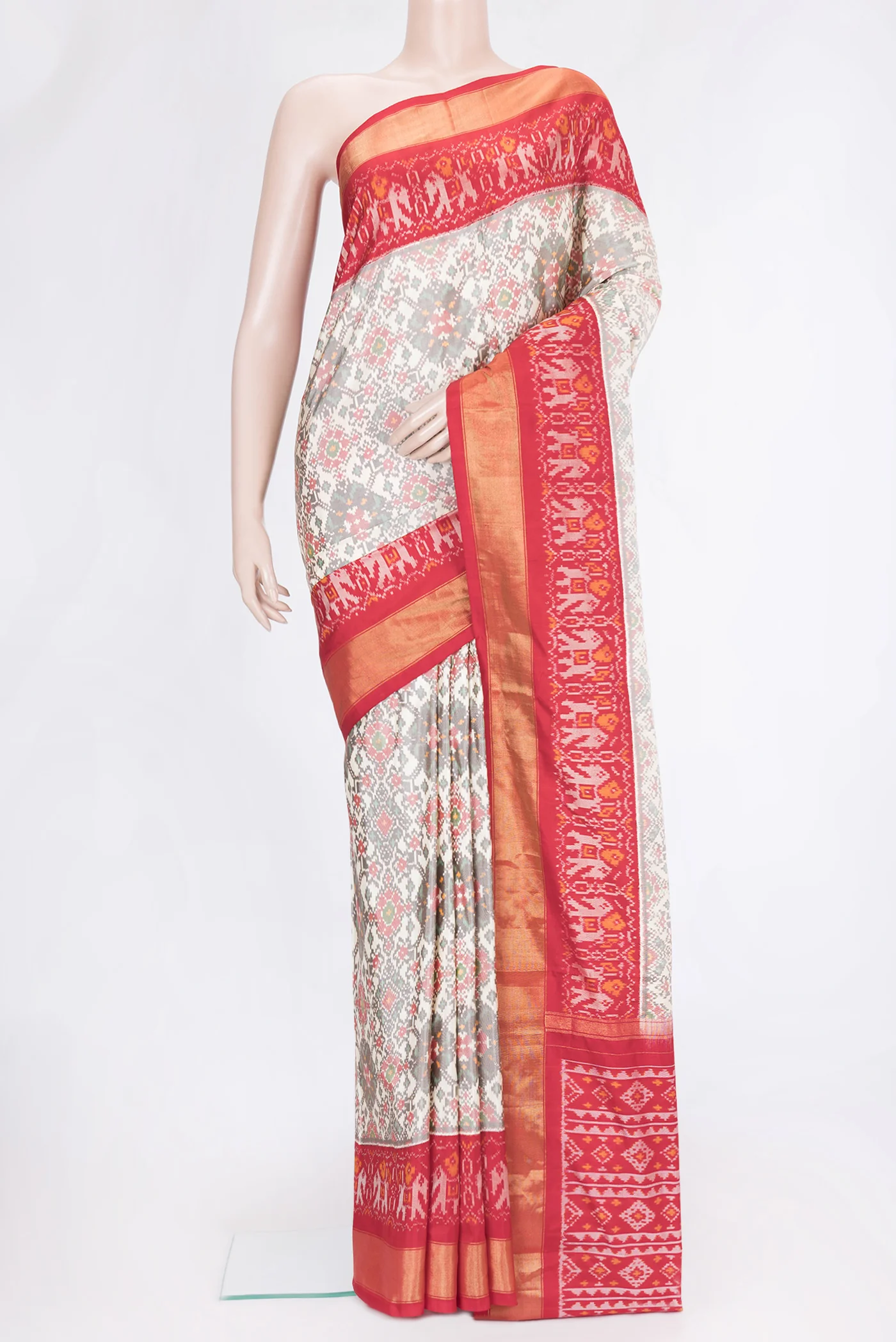 Off White Pochampally Silk Saree