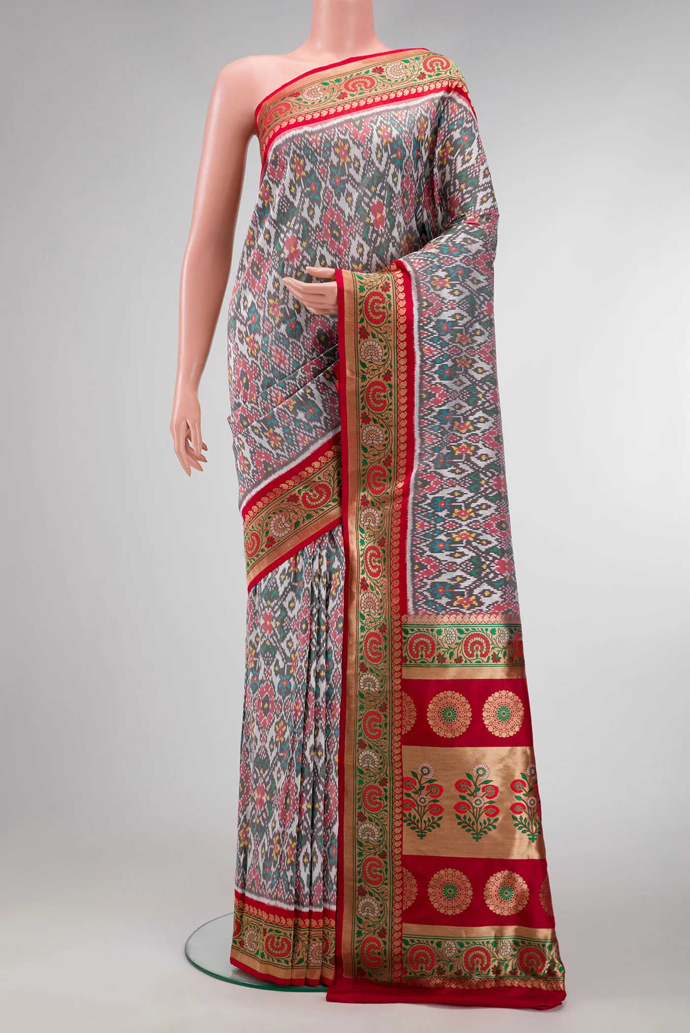 Grey Double Ikat Saree