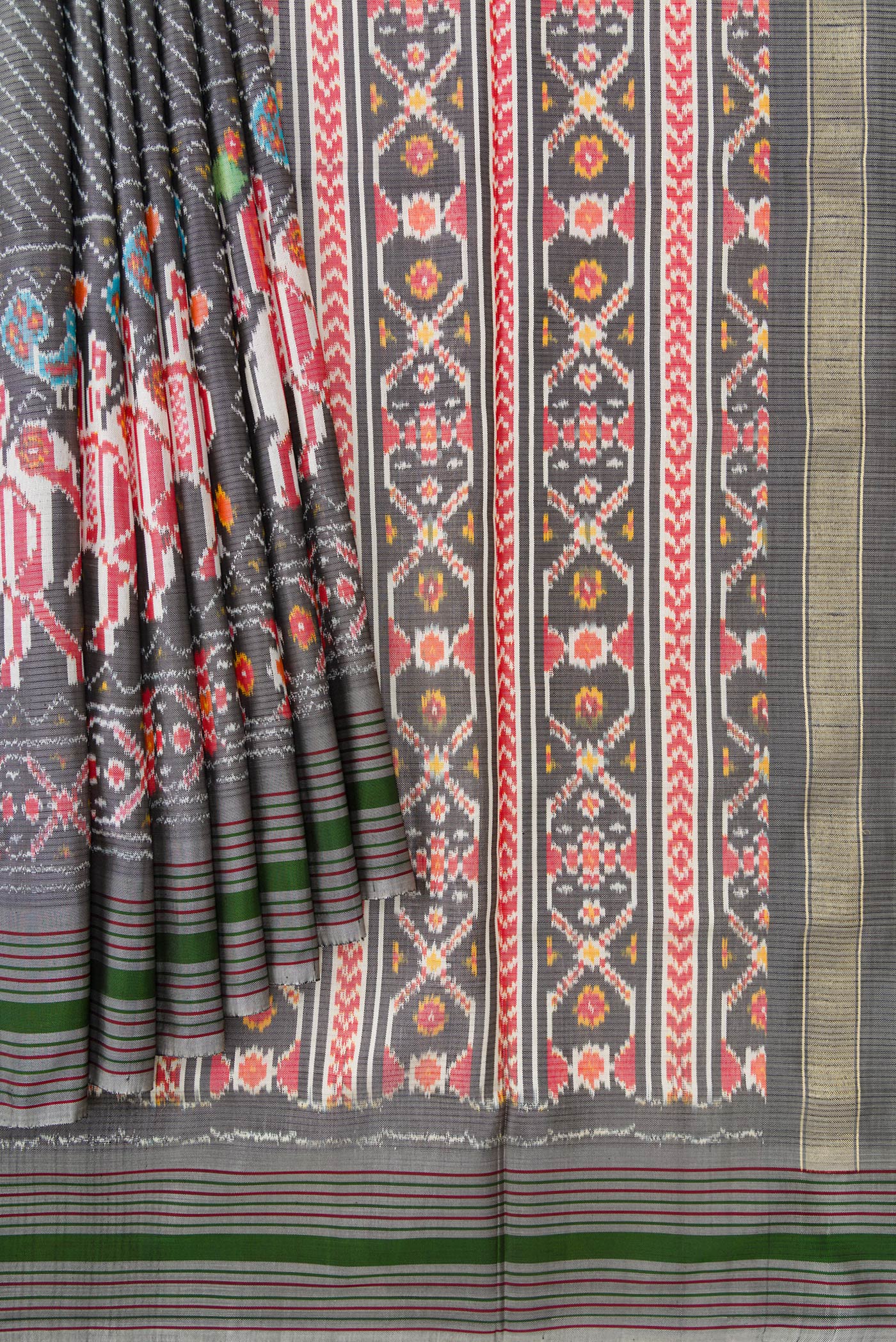 Grey Double Ikat Saree - Image 4