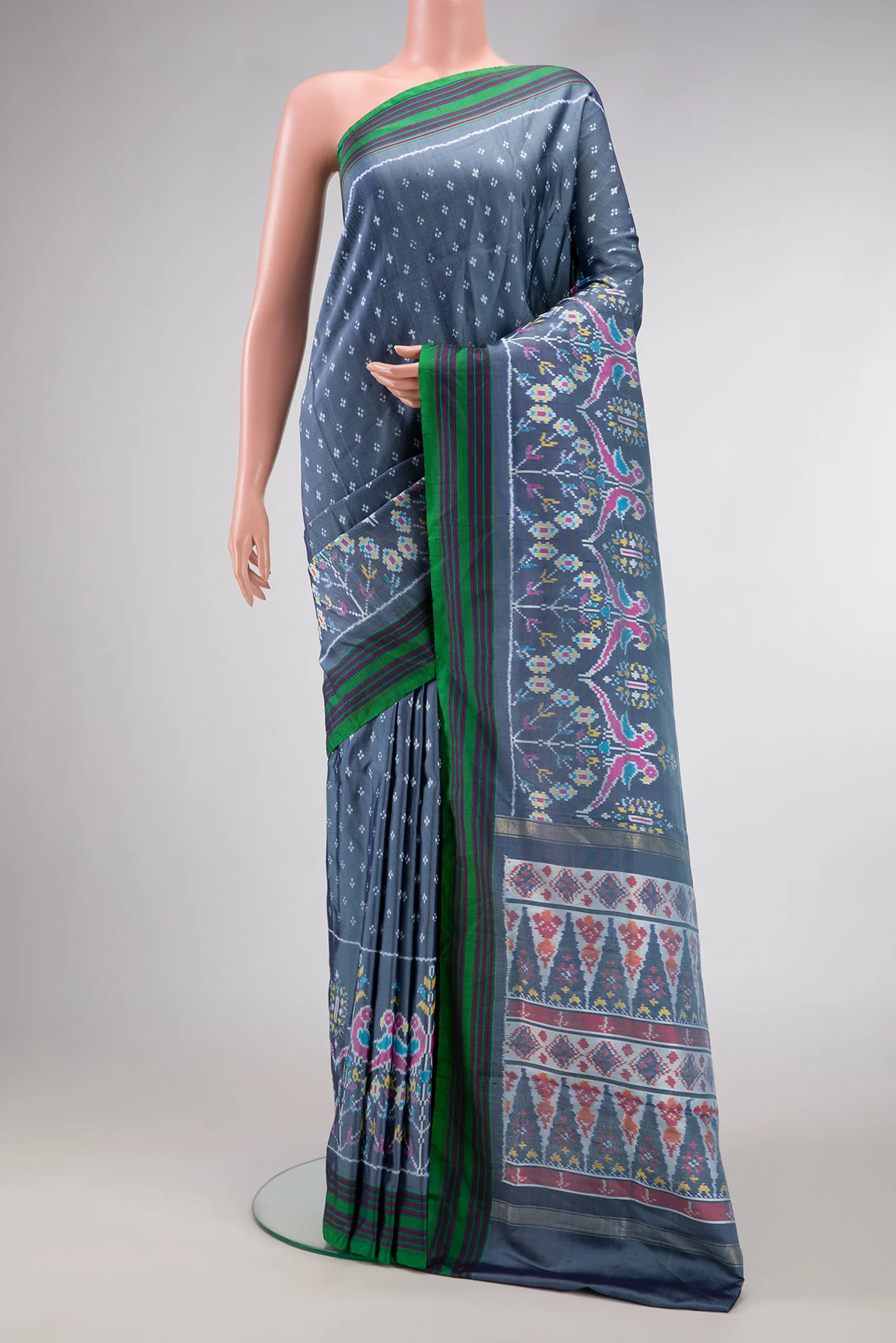 Blue Grey Double Ikat Saree