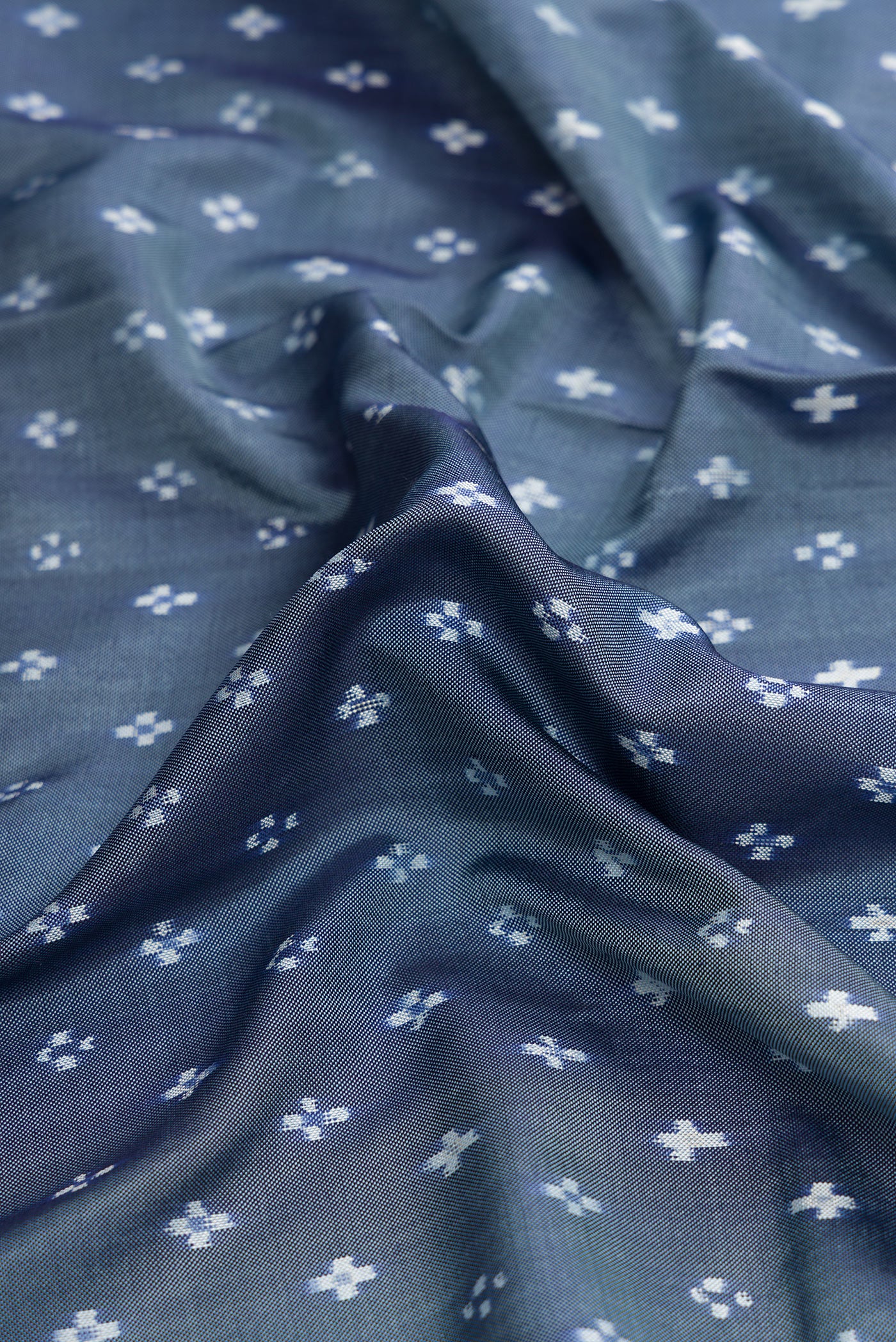Blue Grey Double Ikat Saree - Image 2