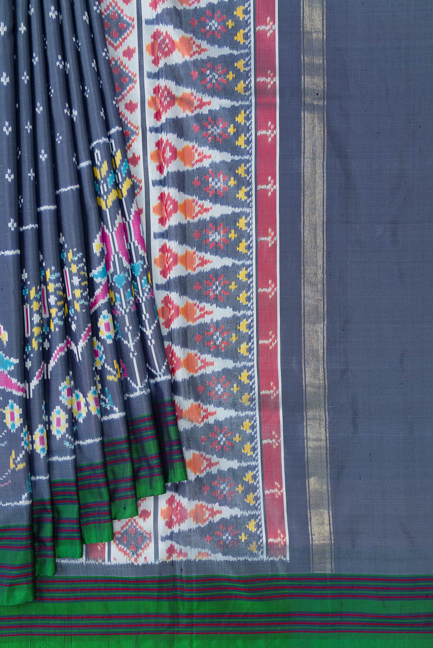 Blue Grey Double Ikat Saree - Image 4