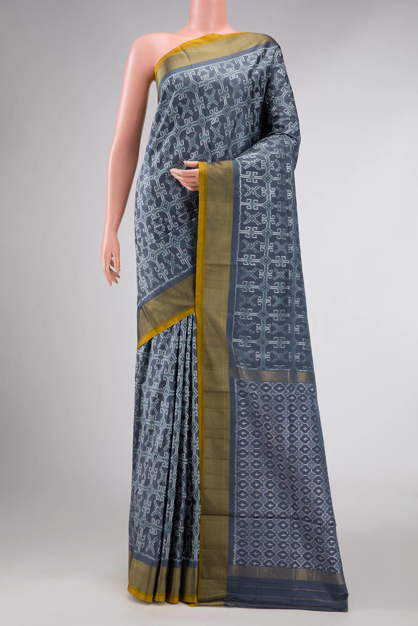 Grey Dual Tone Double Ikat Saree