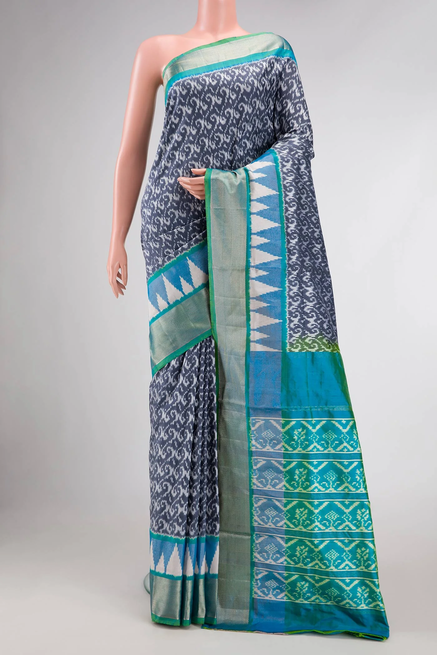 Grey Dual Tone Double Ikat Saree