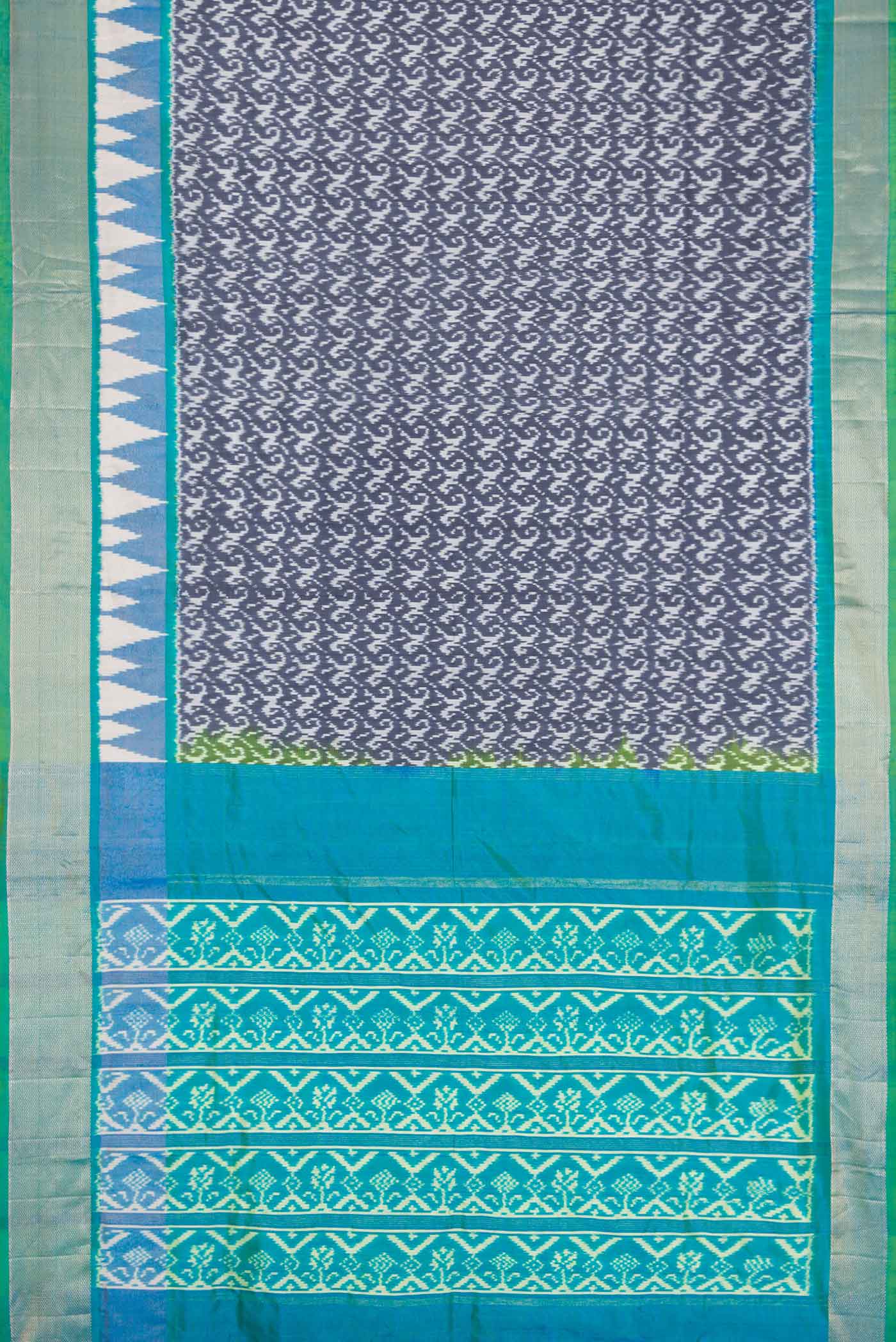 Grey Dual Tone Double Ikat Saree - Image 6