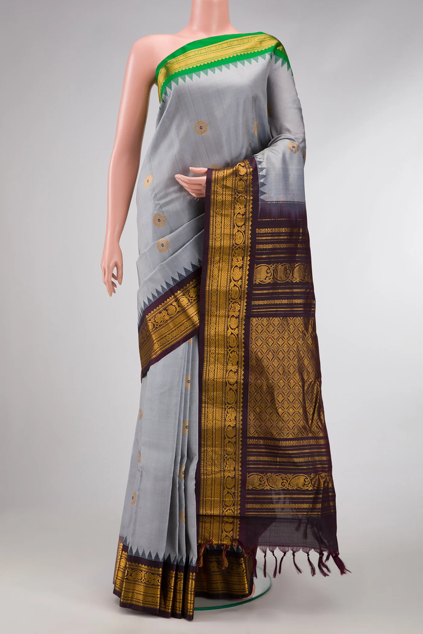 Grey Gadwal Silk Saree