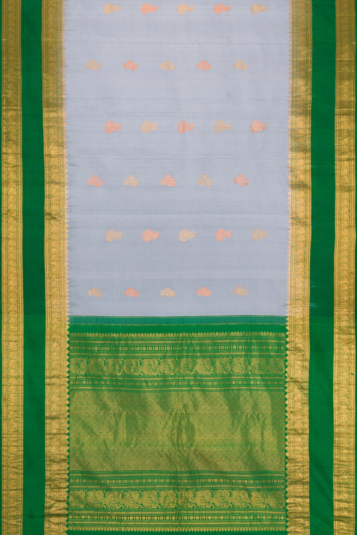 Blue Grey Gadwal Silk Saree - Image 6