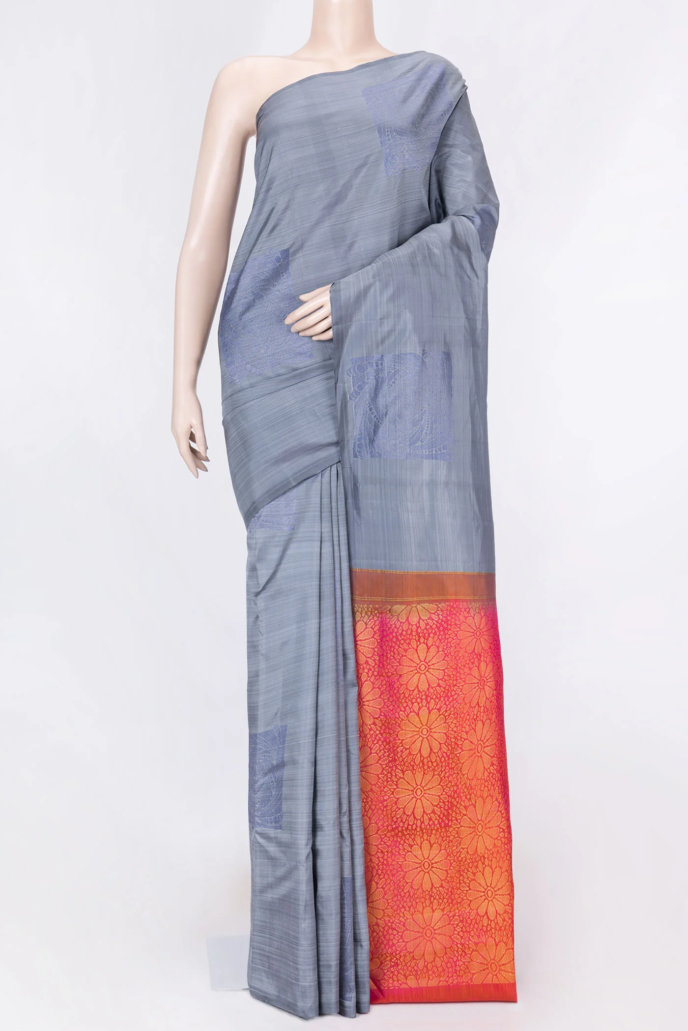 Grey Dual Tone Kanchipuram Saree