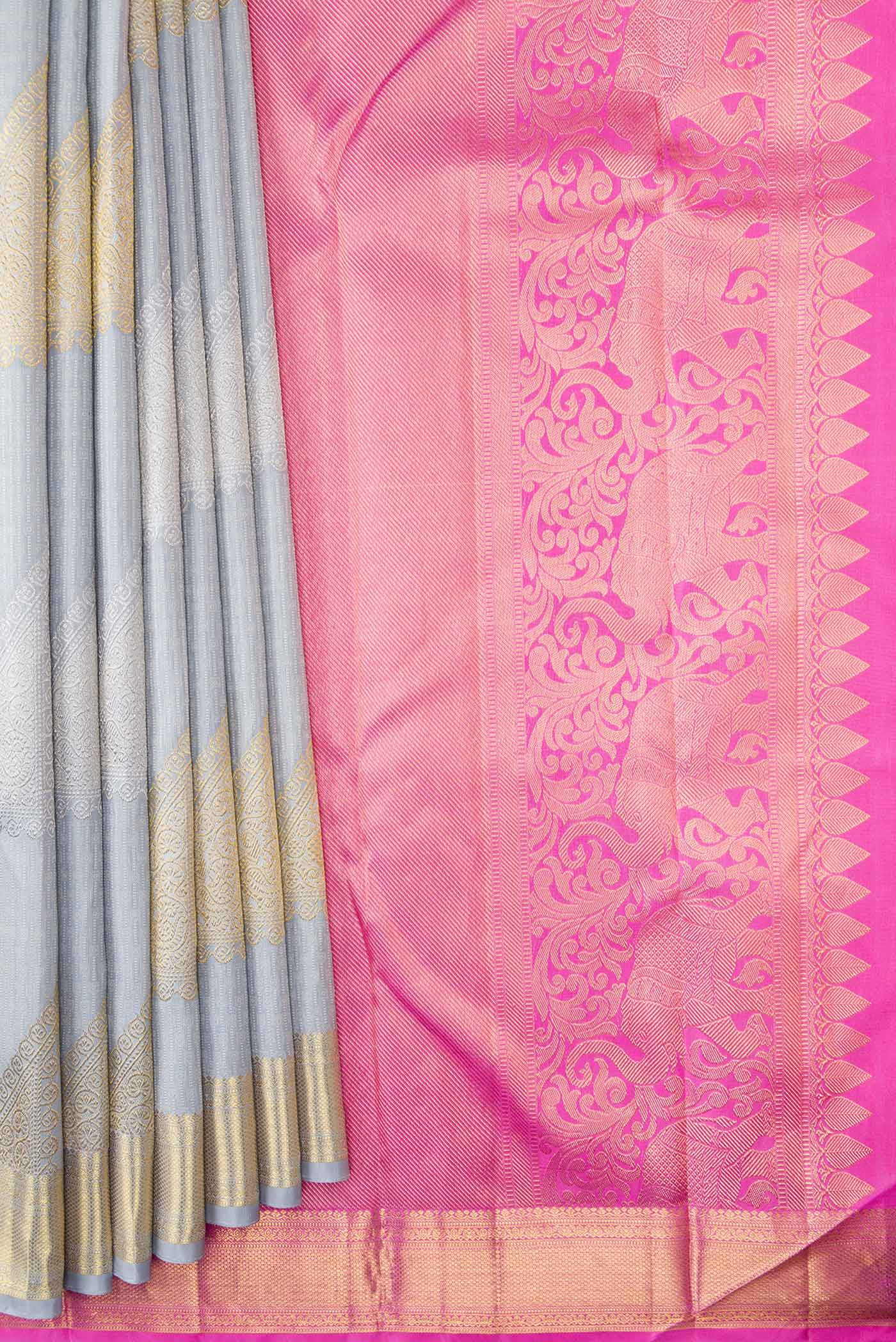 Grey Dual Tone Kanchipuram Silk Saree - Image 4