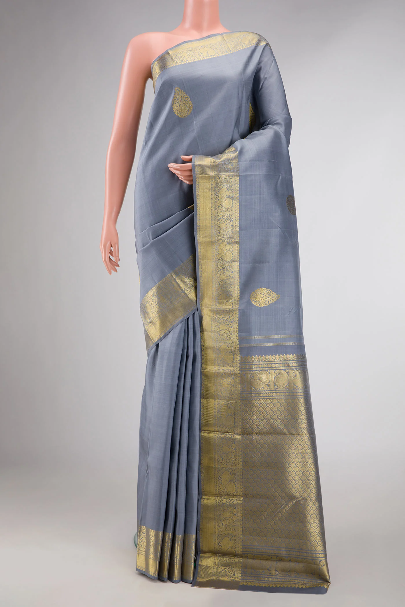 Grey Dual Tone Kanchipuram Silk Saree