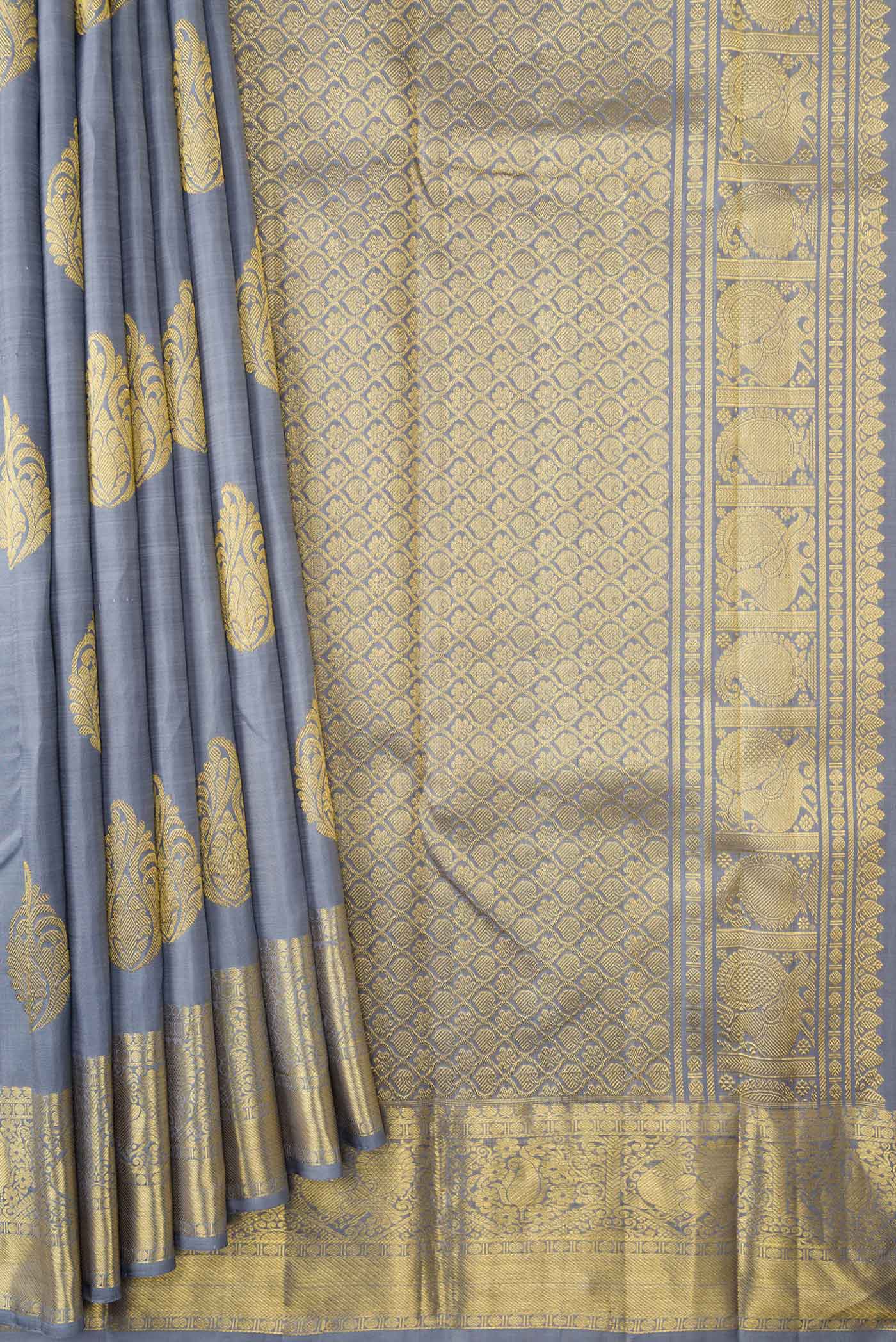 Grey Dual Tone Kanchipuram Silk Saree - Image 4