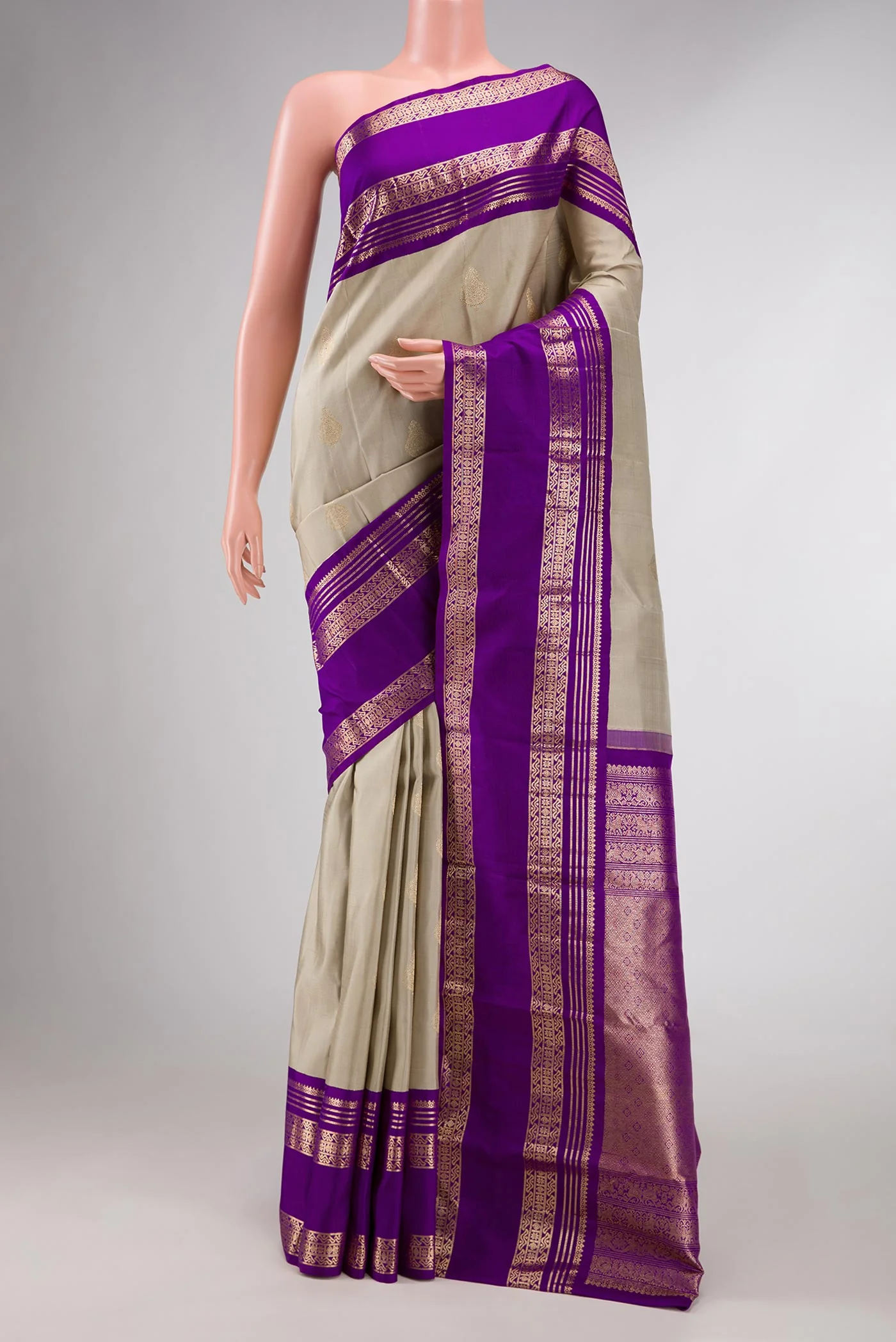Grey Dual Tone Kanchipuram Silk Saree