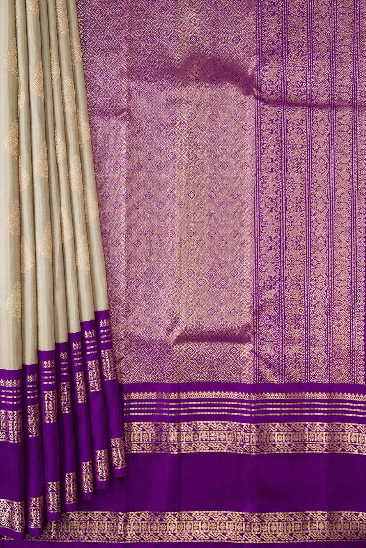 Grey Dual Tone Kanchipuram Silk Saree - Image 4