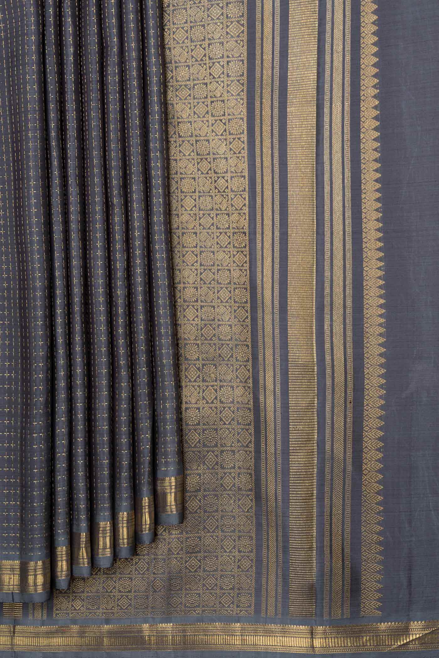 Grey Dual Tone Kanchipuram Silk Saree - Image 4