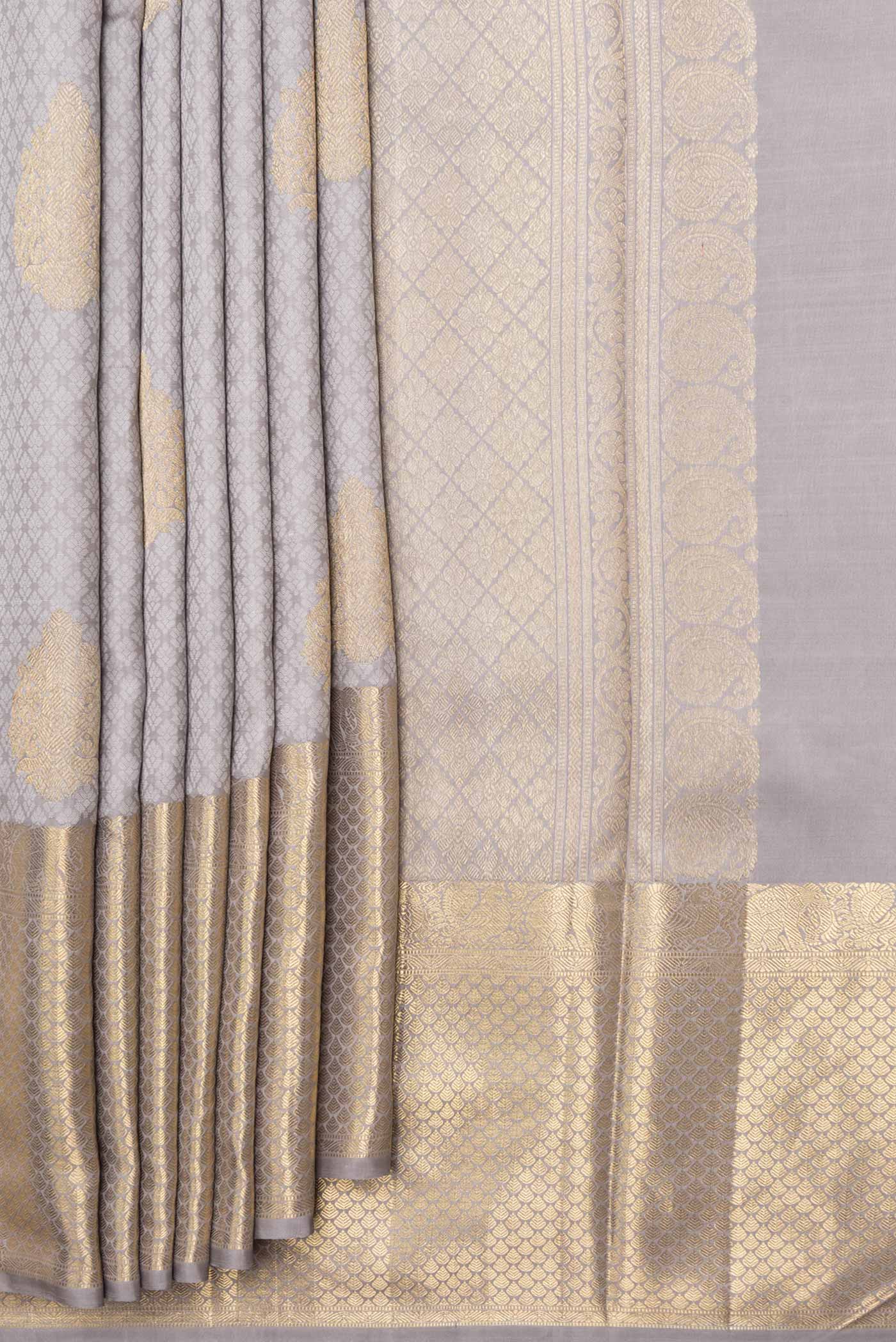 Grey Dual Tone Kanchipuram Silk Saree - Image 4