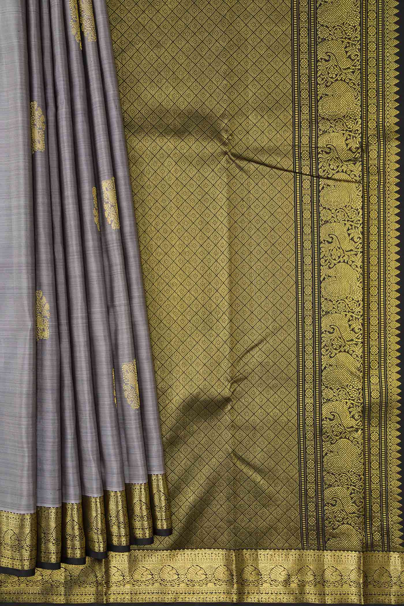 Grey Dual Tone Kanchipuram Silk Saree - Image 4