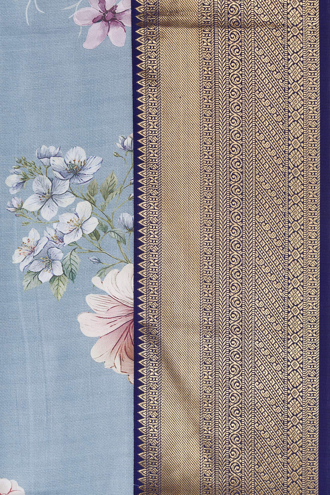 Blue Grey Kanchipuram Silk Saree - Image 3