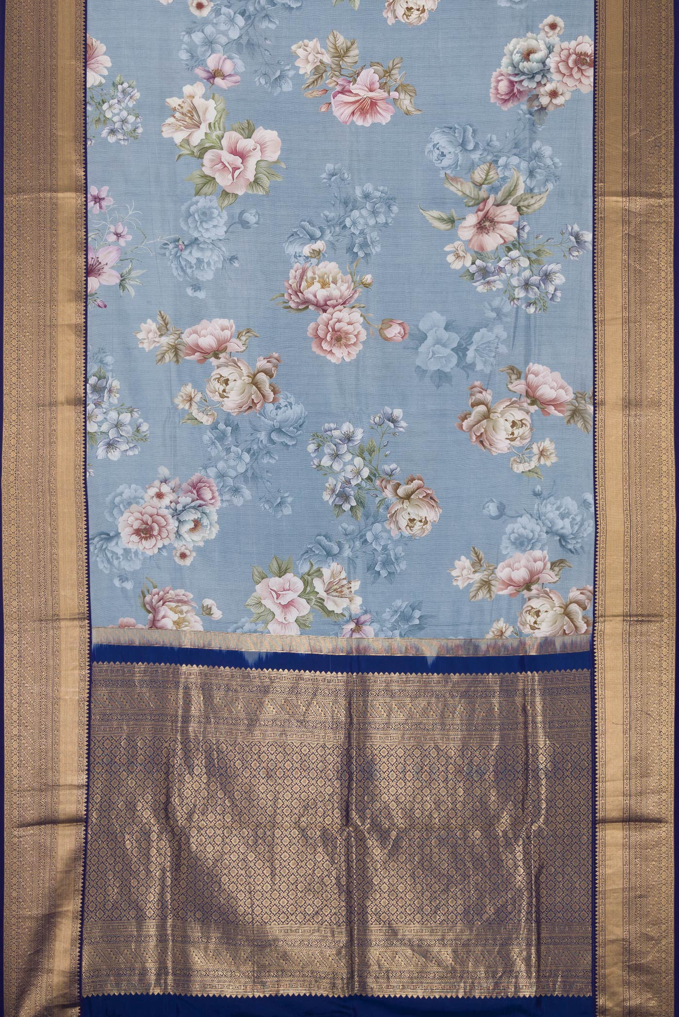 Blue Grey Kanchipuram Silk Saree - Image 6