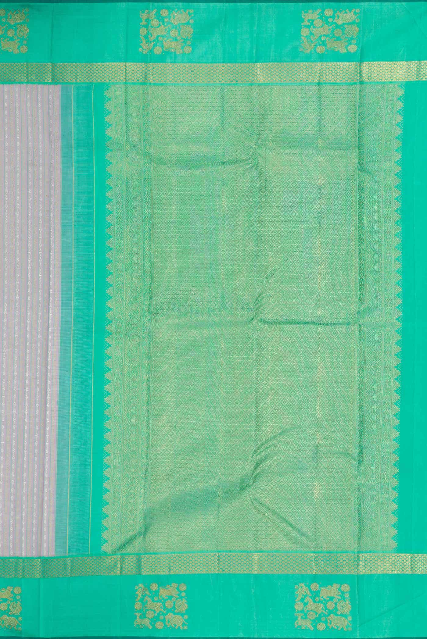 Pure Silk Pure Zari Grey Dual Tone Kanjivaram Saree - Image 5