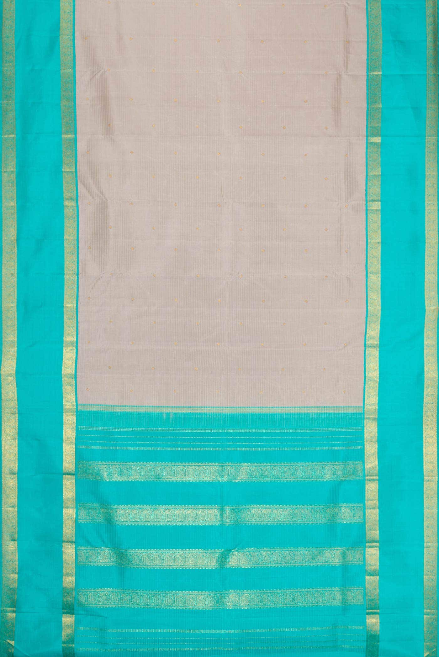 Pure Silk Pure Zari Grey Dual Tone Kanchipuram Saree - Image 4
