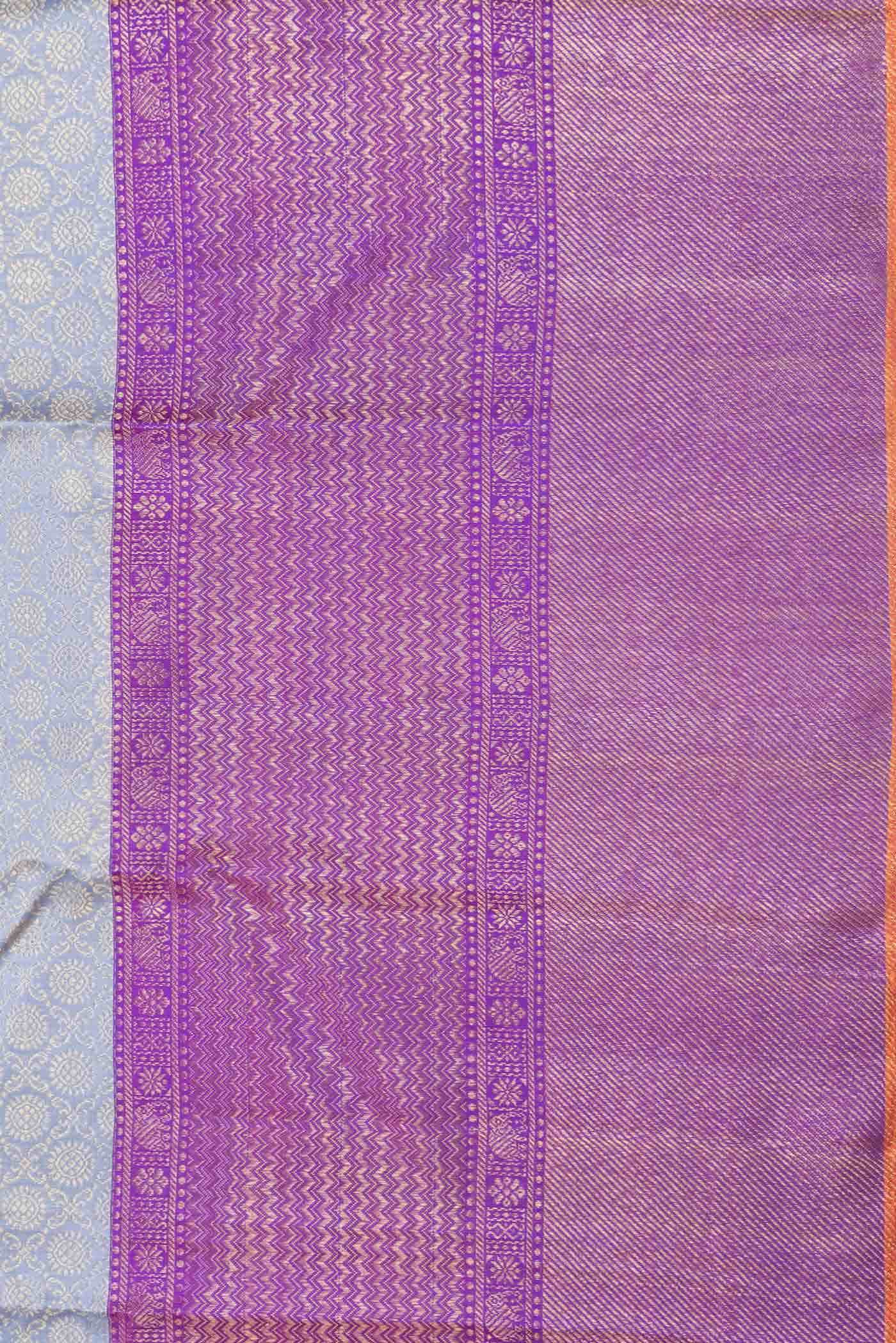 Pure Silk Pure Zari Grey Dual Tone Kanjivaram Saree - Image 6
