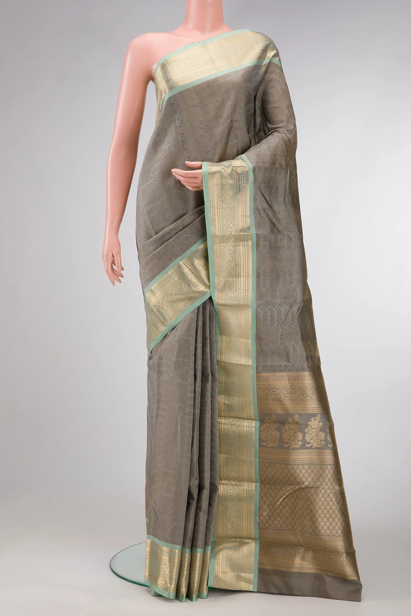 Grey Kanchipuram Tissue Silk Saree