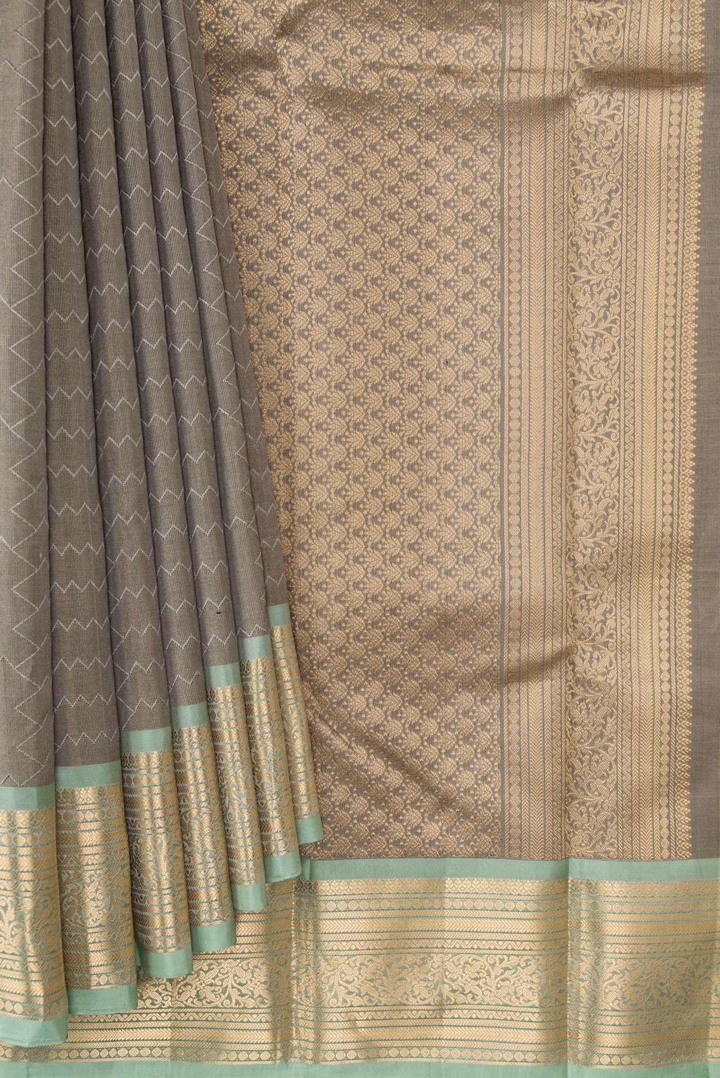 Grey Kanchipuram Tissue Silk Saree - Image 4