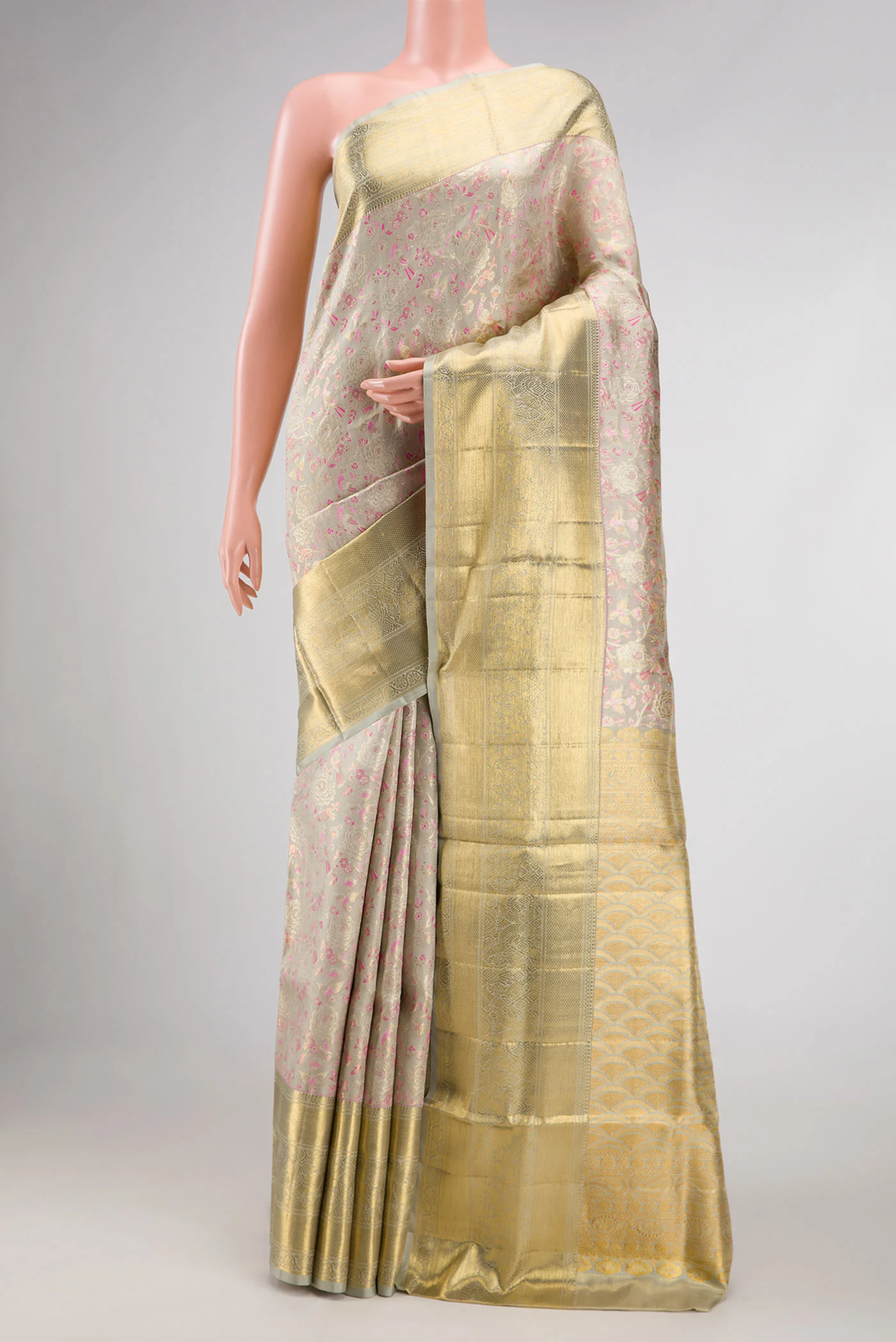 Grey Kanjivaram Tissue Silk Saree