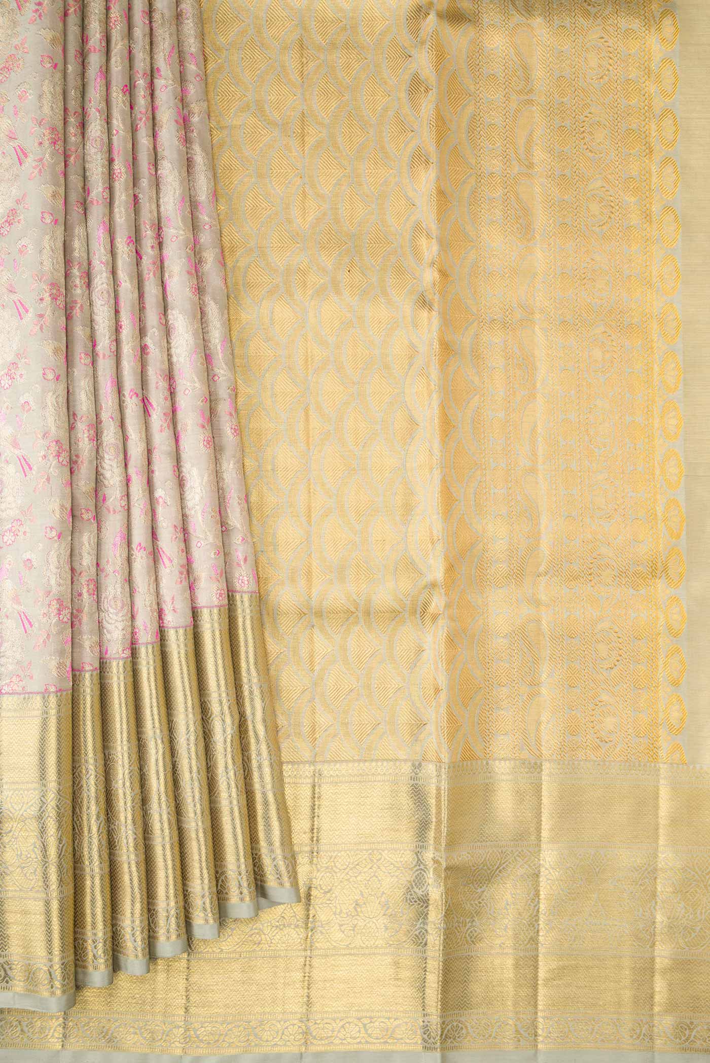 Grey Kanjivaram Tissue Silk Saree - Image 4