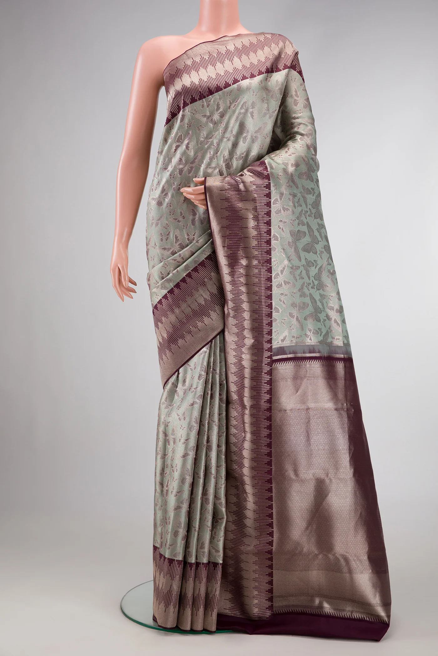 Grey Dual Tone Kanjivaram Tissue Silk Saree